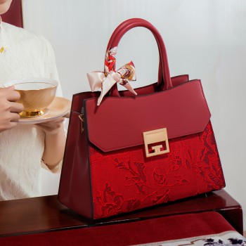 Jacquard red large-capacity handbag wedding gift bride girl happy mother bag happy mother-in-law wedding bag