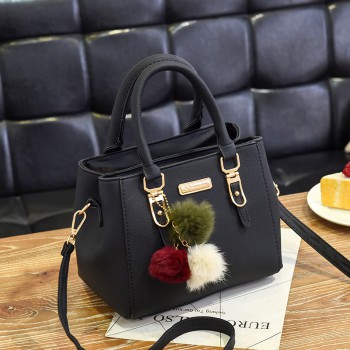 European and American new fashionable shoulder bag double layer large capacity fur ball portable crossbody bag for women